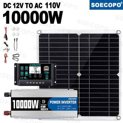 10000W Complete Solar Power Kit | 300W Panel + 100A Controller + 10000W Inverter 12V to 110V/220V Emergency Backup for Home,RV