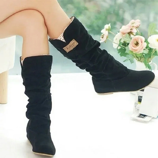 New Mid-tube Snow Boots Hollow Cotton Thread Hook Lace Frosted Lady Boots Large Size Women's Shoes