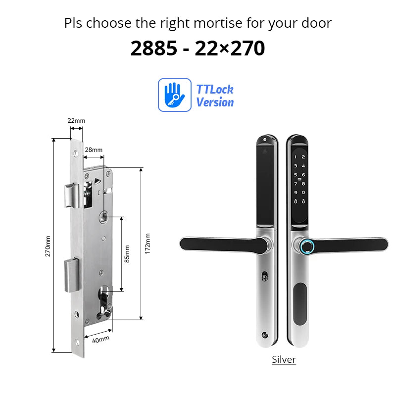 Waterproof TTLock Outdoor Gate Fingerprint Bluetooth APP RFID Code Keyless Electronic Smart Door Lock for Glass Aluminum Sliding