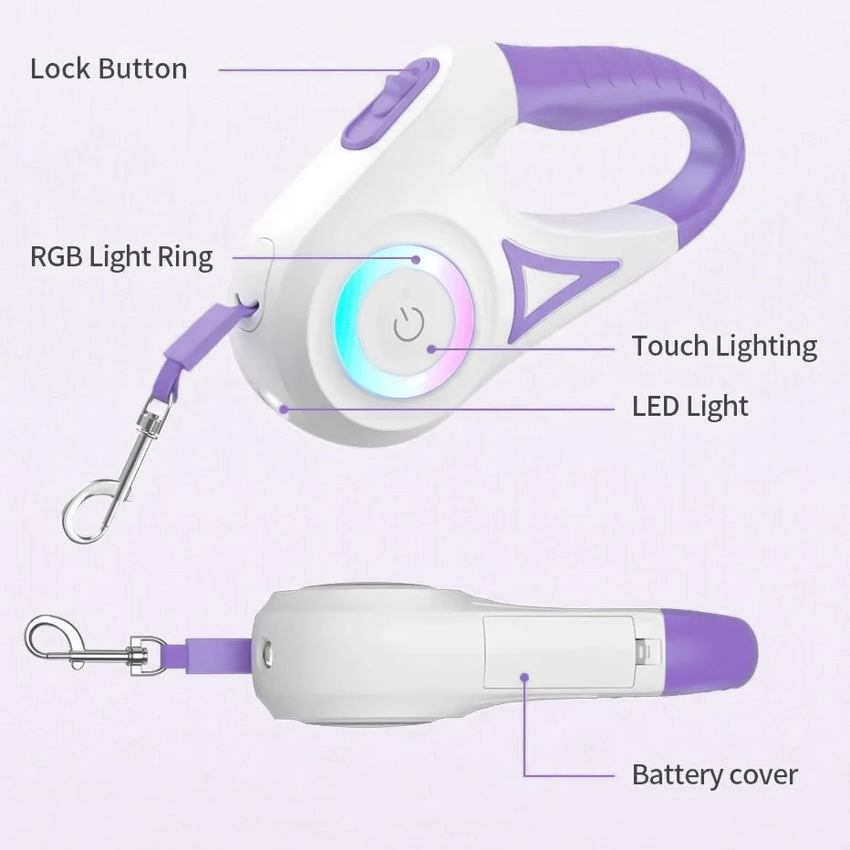 LED Light Retractable Dog Leash