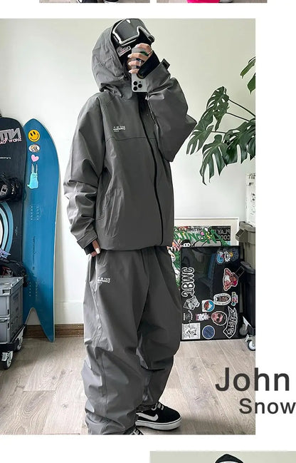John snow 2024 New Male female couple Single and double board Ski suit set Loose type waterproof keep warm Ski pants ski jackets