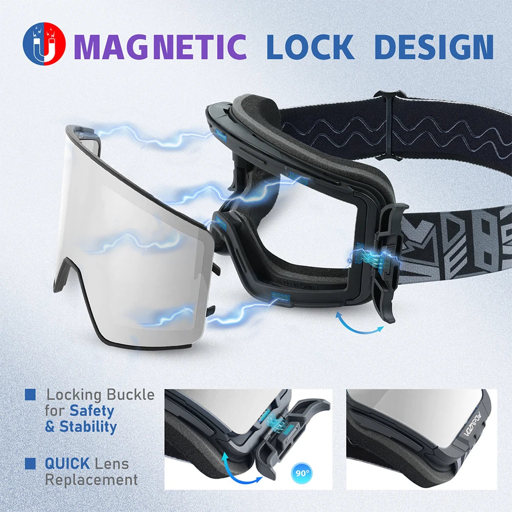 Vozapow Ski Goggles Magnetic Double Layer Anti Fog Professional Skiing Mask Men Women Super View Snowboard UV400 Snow Sunglasses