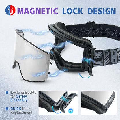 Vozapow Ski Goggles Magnetic Double Layer Anti Fog Professional Skiing Mask Men Women Super View Snowboard UV400 Snow Sunglasses
