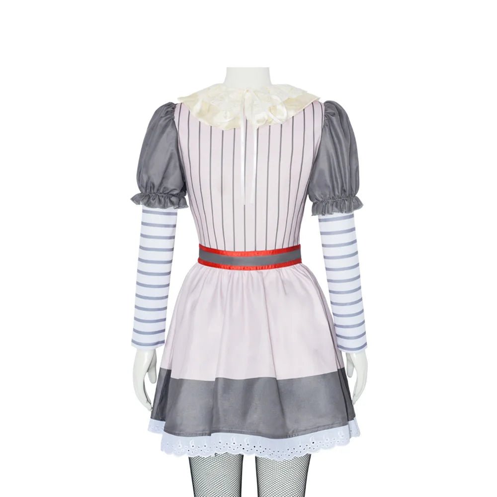 Creepy Killer Clown Halloween Horro Party Cosplay Costume White Dress Scary Roleplay Carnival Women Pennywise Pant Outfit Prop