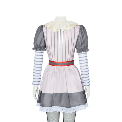 Creepy Killer Clown Halloween Horro Party Cosplay Costume White Dress Scary Roleplay Carnival Women Pennywise Pant Outfit Prop