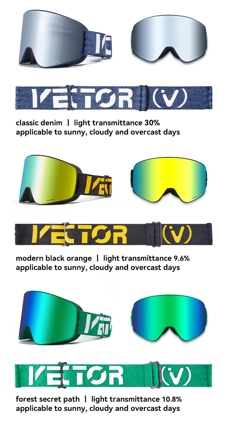 VECTOR Brand Double Layer Anti Fog Magnetic Absorption Cylindrical Ski Goggles UV400 Men Women Ski Glasses Snowboard poc glasses