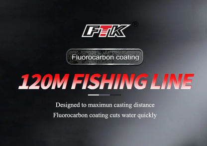 FTK 120m Invisible Fishing Line Speckle Fluorocarbon Coating Fishing Line 0.20mm-0.60mm 7.15LB-45LB Super Strong Spotted Line