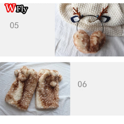 Subculture Y2K GIRL Spicy Girls Handmade Gothic Lolita Harajuku hairy Cute Deer Christmas decoration performance costume set