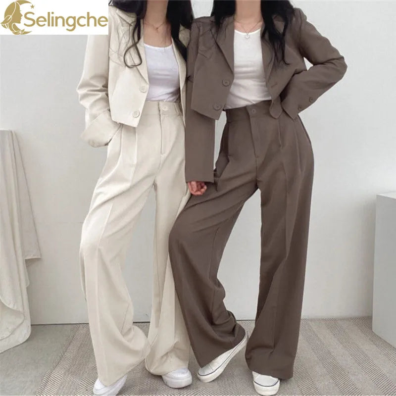 Summer New Short Top Jacket Blazer Wide Leg Pants Two-piece Set Elegant Women's Office Casual Set Outfits