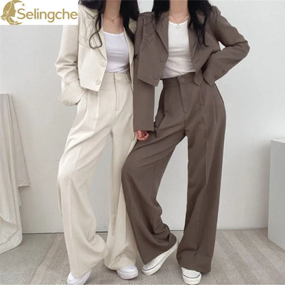 Summer New Short Top Jacket Blazer Wide Leg Pants Two-piece Set Elegant Women's Office Casual Set Outfits