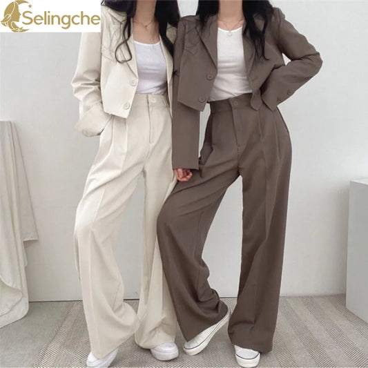 Summer New Short Top Jacket Blazer Wide Leg Pants Two-piece Set Elegant Women's Office Casual Set Outfits