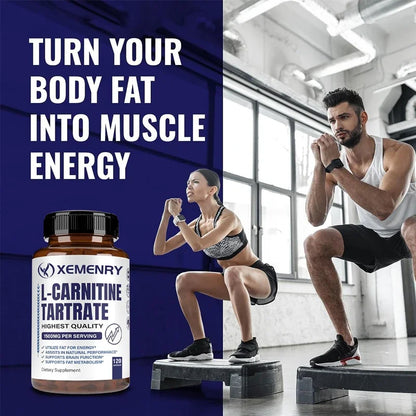 L-Carnitine Tartrate Premium Capsules 1500 mg - Natural Energy Production, Supports Metabolism