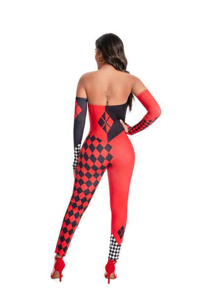 [You're My Secret] Halloween Cosplay Harley Q Clown Costume Sexy Jumpsuit for Women Bodysuit Masquerade Disguise Zentai Outfit
