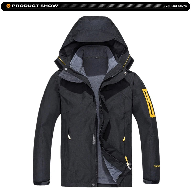 Winter Men Triple Windbreak Thick Warm Removable Hooded Jacket Men Autumn Hiking Outdoor Travel Camping Skiing Jacket Coat Male