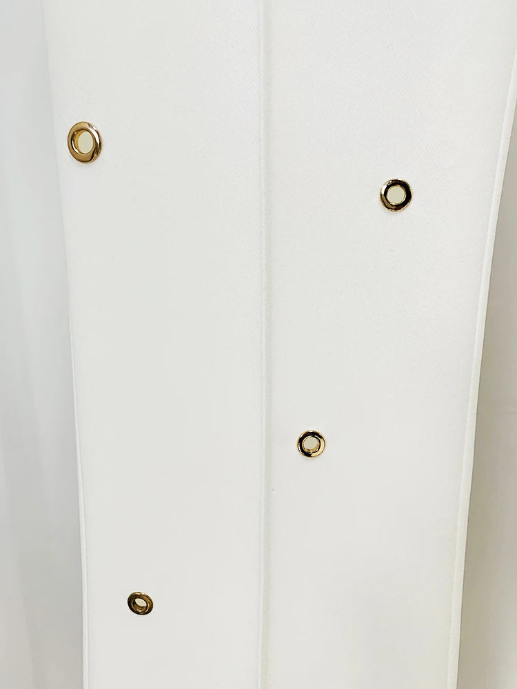 HIGH STREET Newest Designer Fashion Runway Suit Set Women's Slim Fit Single Button Rivet Eyelet Lapel Blazer Pants Set 2pcs