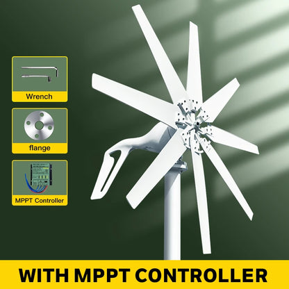 1kw 1000w Horizontal Strong Wind Turbine Generator 48V 24V 12V Power Magnetic Dynamo Free Energy 220v Inverter Output For Home