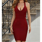 New women's fashionable neck hanging sexy suspender backless tight bandage dress 2024 elegant hip hugging dress