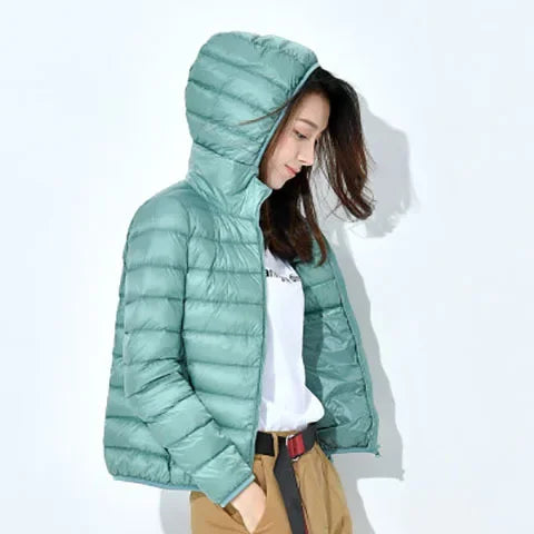 Winter Women Ultralight Thin Down Jacket White Duck Down Hooded Jackets Long Sleeve Warm Coat Parka Female Portable Outwear
