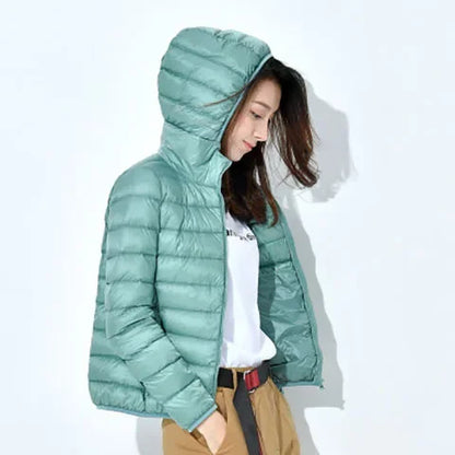 Winter Women Ultralight Thin Down Jacket White Duck Down Hooded Jackets Long Sleeve Warm Coat Parka Female Portable Outwear