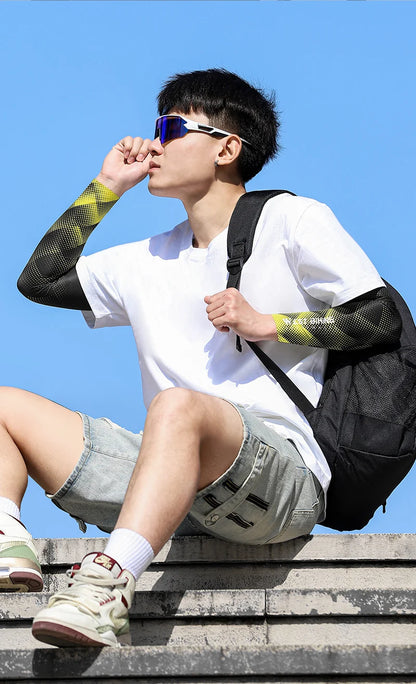 WEST BIKING Summer Sunproof Arm Sleeves UV Protection Seamless Digital Printing Cycling Running Sleeves Cooling Sport Gear