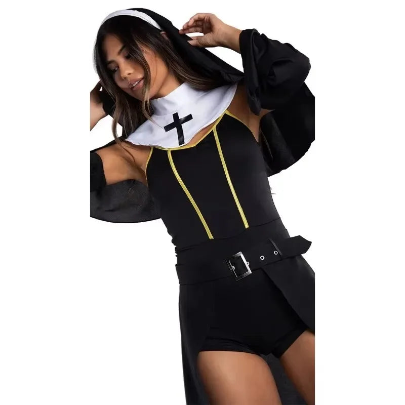 Fashion Sexy Halloween Nun Cosplay Costume Ladies Stage Costume Vampire Nun Costume Suits Carnival Maria Women Polyester Sets