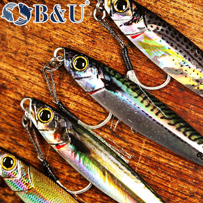 B&U Sea fishing Slow Jig Metal Jigging Spoon 3D Print Laser Artificial Bait Boat Fishing Jig Lures Super Hard Fish Fishing Lures