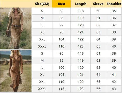 Western Retro Solid Suede Slit Tassel Dresses Woman Turn-down Collar Zipper Slim Hips Dress New Fall Long Sleeve Irregular Dress