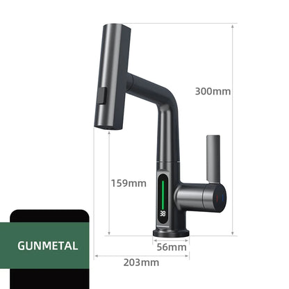 Waterfall Temperature Digital Display Basin Faucet Lift Up Down Stream Sprayer Hot Cold Water Sink Mixer Wash Tap For Bathroom