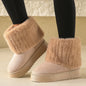 36-41 Women Snow Boots Winter Ankle Botas Stripe Fur Plush Cotton Shoes Platform Thick-soled Non Slip Fluffy Solid Warm Footwear