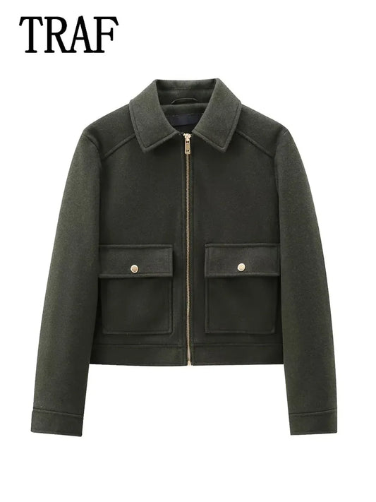 Women's Zipper Jacket Coat New Winter Long Sleeve Pocket Outerwear Coat Short Street Elegant Women's Jacket