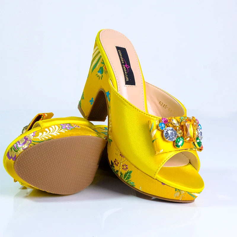 Fashion Women's Shoes High Heels Sexy Ladies Party Wedding Pattern Embroidery Mules High Heel Sandal Casual Beach Shoes For Lady