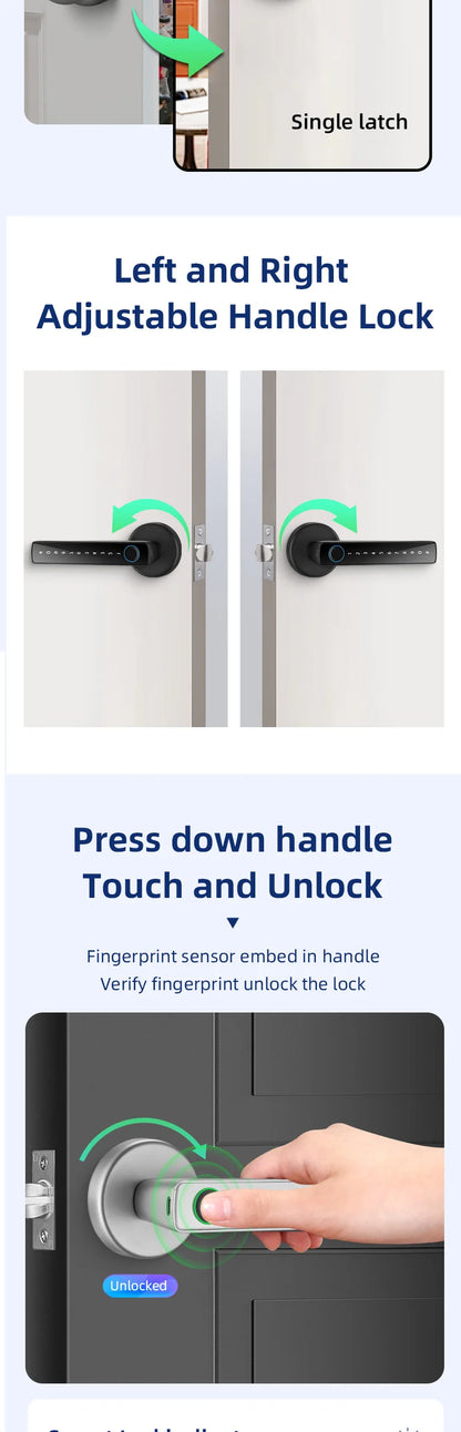XSDTS M5 Tuya BLE Fingerprint Door Lock Digital Electronic Lock with Password/Key/IC Card/ Smartlife/ Tuya APP Unlock