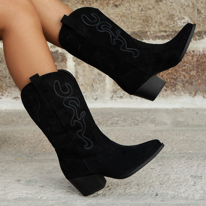 Women's slip-on women's boots, classic elegant retro style, embroidered design western boots, music festivals, vacation travel s