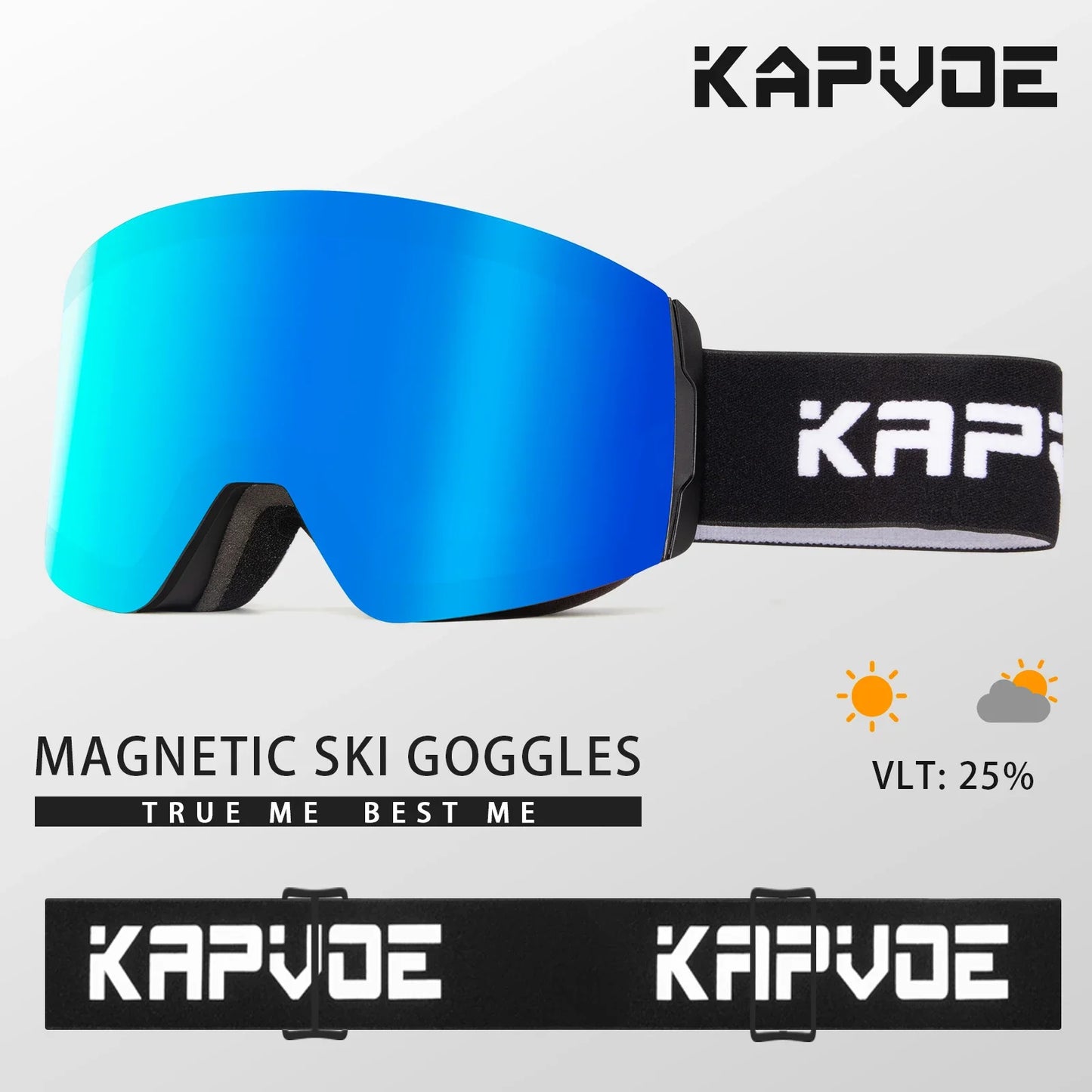 Kapvoe Photochromic Ski Goggles Magnetic Anti-Fog Lenses UV400 Protection Men Women Ski Goggles Winter Sports Eyewear