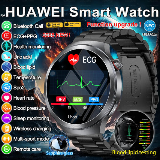 2025 New For HUAWEI Uric Acid Blood Pressure Blood oxygen Body Analysis Smart Watch ECG+PPG Clock Bluetooth call Smart watch Men