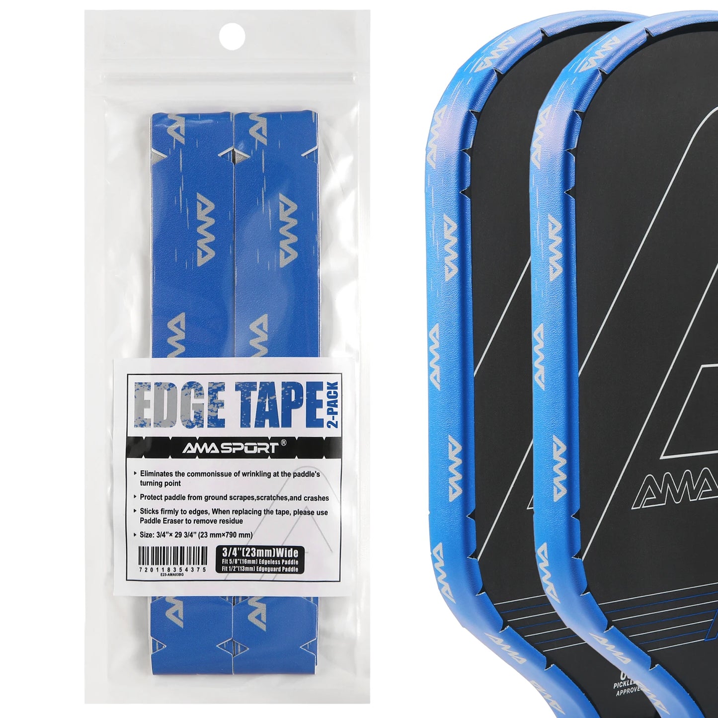 AMASPORT 2Pack Pickleball Paddle Edge Tape 20/23/26mm Paddle Head Edge Guard Racket Edge Protection Tape