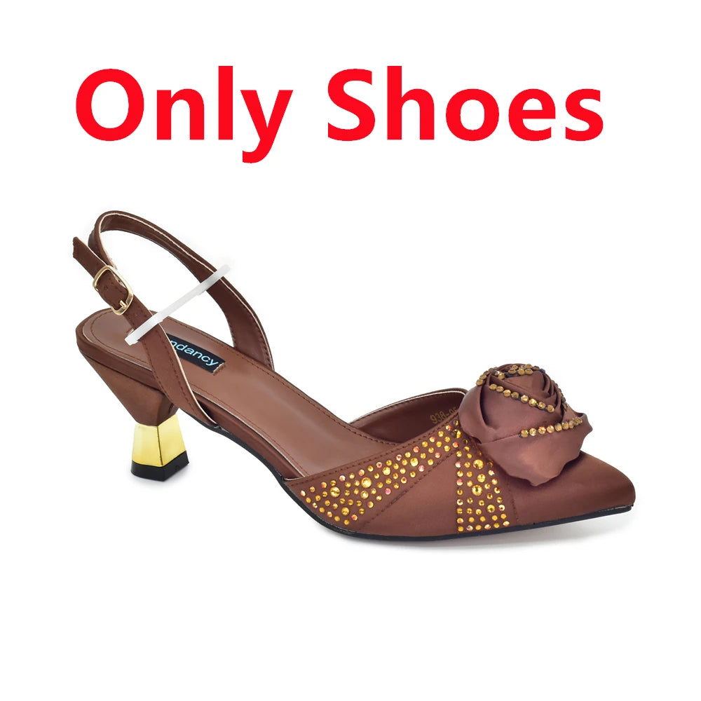 2025 Latest Italian Design African Women's High Heels Pointed Toe Sandals Party Wedding Party Shoes and Bags Set for Wedding