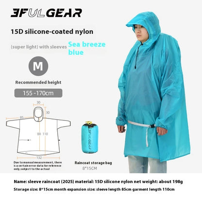 3F UL GEAR Sleeve Raincoat Lightweight Windproof and Waterproof PU5000mm 3D Silicon Coating Fabric About 180g Nylon Polyester