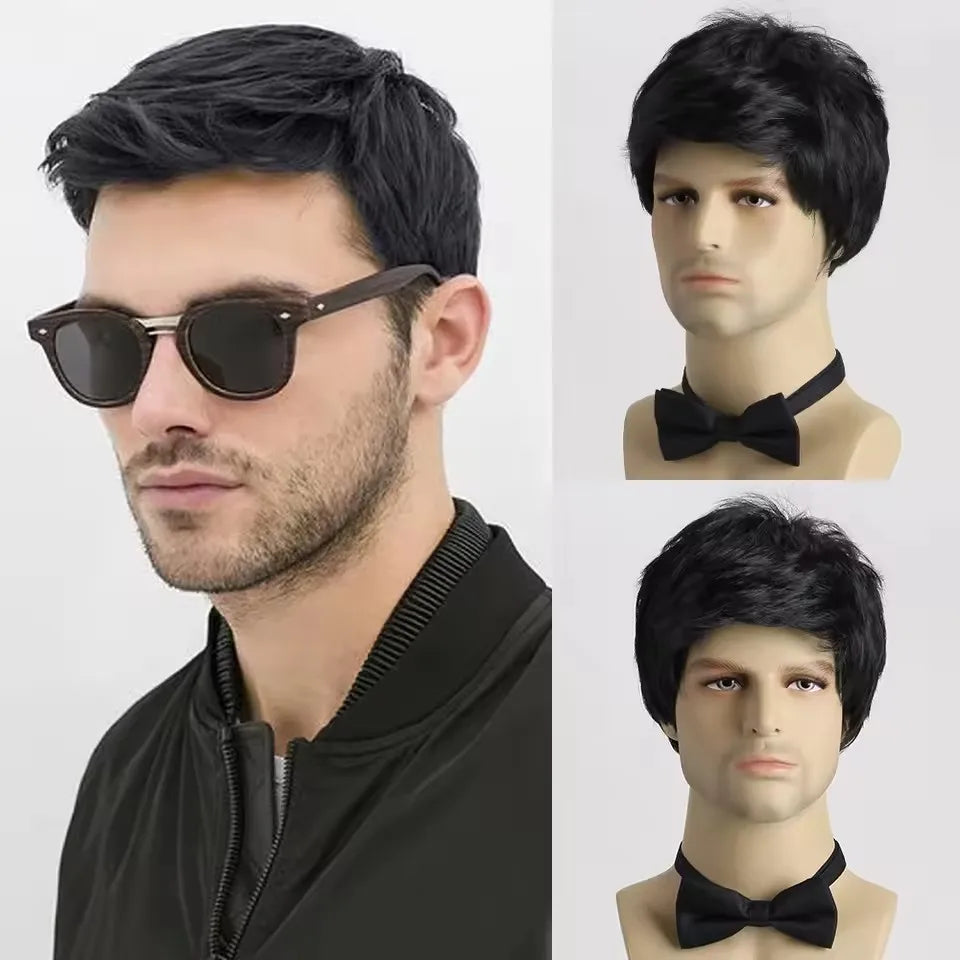 Short Natural Curly Hair For Male Young Men Heat Resistant Fiber Synthetic Wigs LM