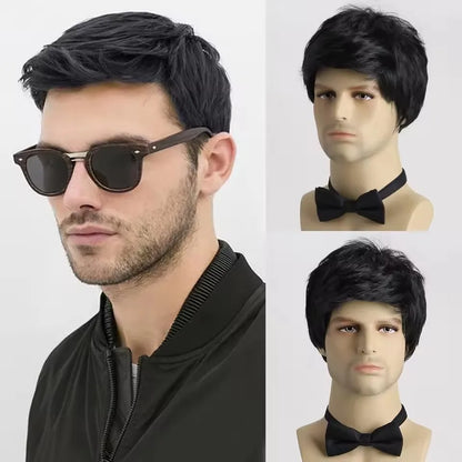 Short Natural Curly Hair For Male Young Men Heat Resistant Fiber Synthetic Wigs LM