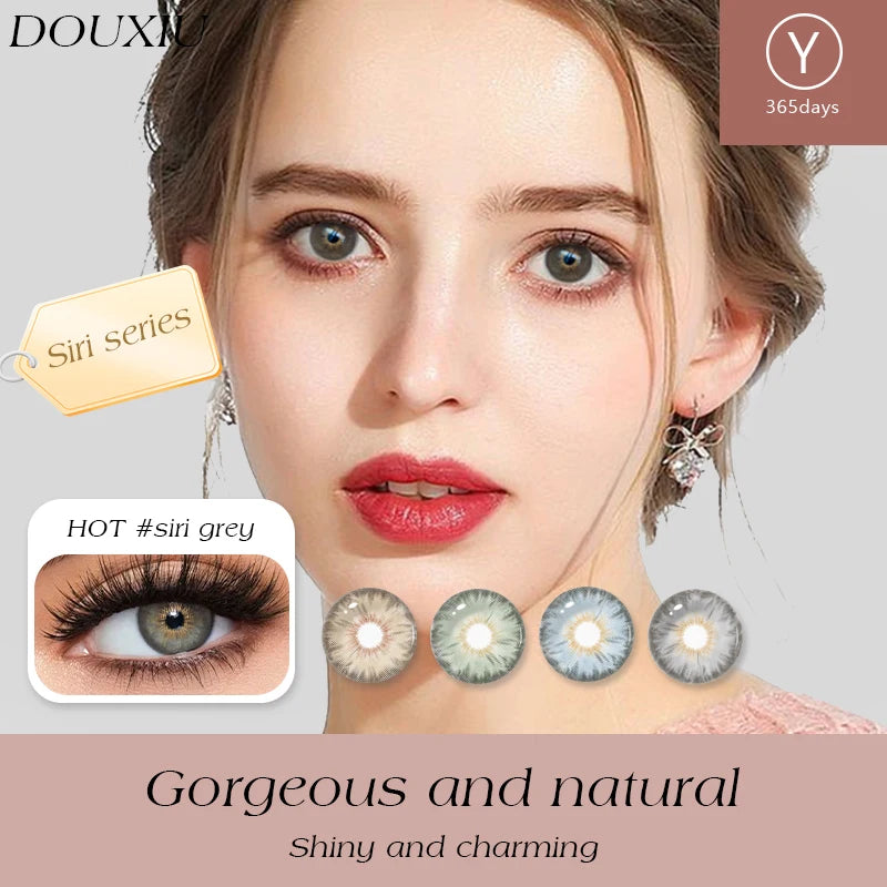 DUOXIU Yearly 365days Soft Lenses Pink-Blue Fashion Pupil Style Myopia Colored Contact Lenses (1 Pair) Covers Brown Eyes