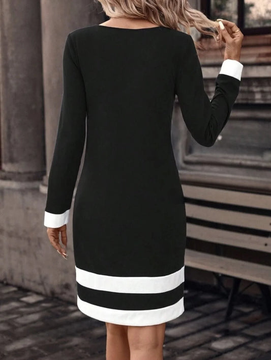New clashing polka collar knit bottomed waistline for autumn and winter new long-sleeved thin bottomed top and slim dress