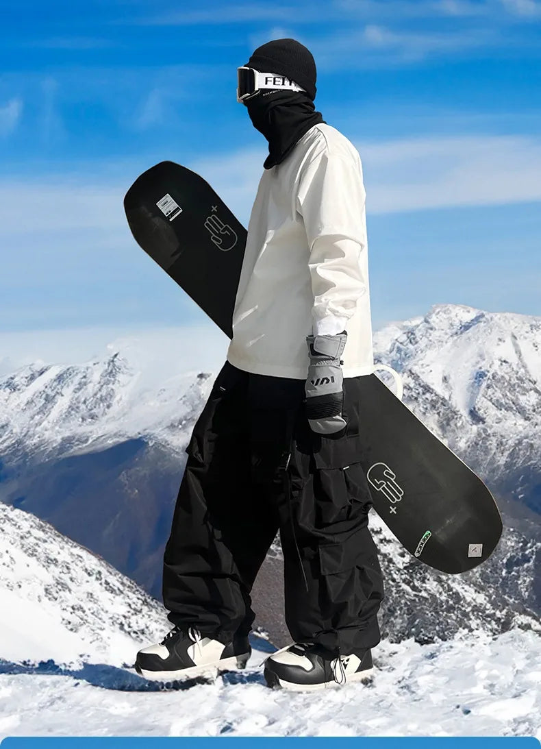 Men and Women's Oversized Ski Pants Waterproof Breathable Thermal Fleece Lining Snowboard Winter Overalls  Pants