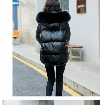 2025 Winter Fashion New Warm Duck Down Jacket Women's Clothes Glossy Fur collar Thicken Parka Short Down Coat Female Trend