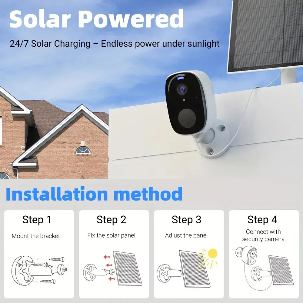 5MP 4G Solar Security Camera 2.4G WiFi Wireless Outdoor Color Night Vision Battery Powered Support PIR Waterproof Two-Way Audio