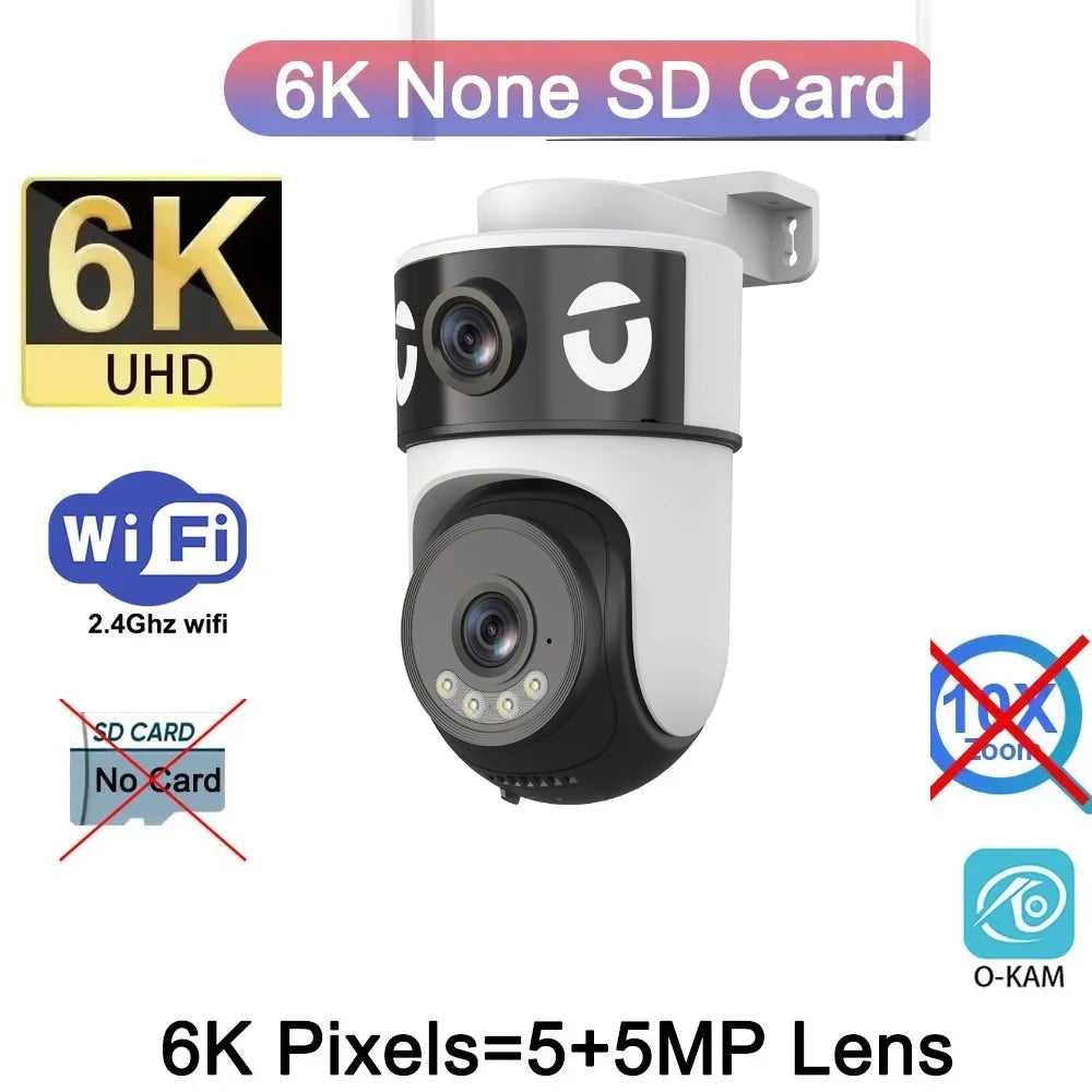 Outdoor 10K WiFi6 Camera 20MP 10X Optics Zoom Three Screen Four Len PTZ Automatic Tracking 6K Dual Lens Waterproof Security CCTV