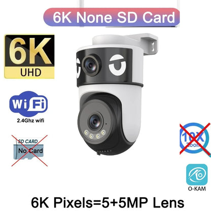 Outdoor 10K WiFi6 Camera 20MP 10X Optics Zoom Three Screen Four Len PTZ Automatic Tracking 6K Dual Lens Waterproof Security CCTV