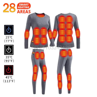 Winter Heated Thermal Underwear Men Heating Jacket Skiwear Heated Jacket Fleece Warm Top Pants USB Electric Heating Clothing