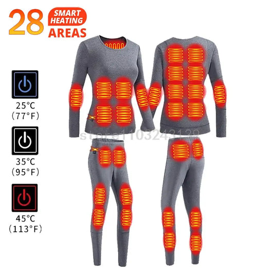 Winter Heated Thermal Underwear Men Heating Jacket Skiwear Heated Jacket Fleece Warm Top Pants USB Electric Heating Clothing
