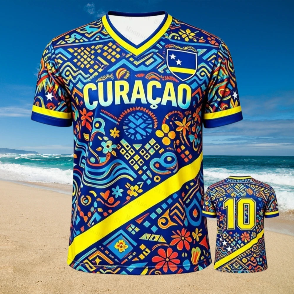 2026 Curacao Tribal Print Football Shirt Jersey Men Breathable Sport T-shirt National Team Inspired Casual Soccer Tops for Fans